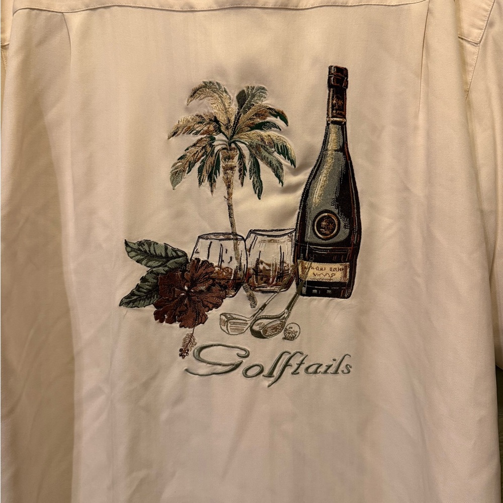 Luau Golftails Embroidered 100% Silk Shirt With Palm Trees And Wine Design Sz‎ L